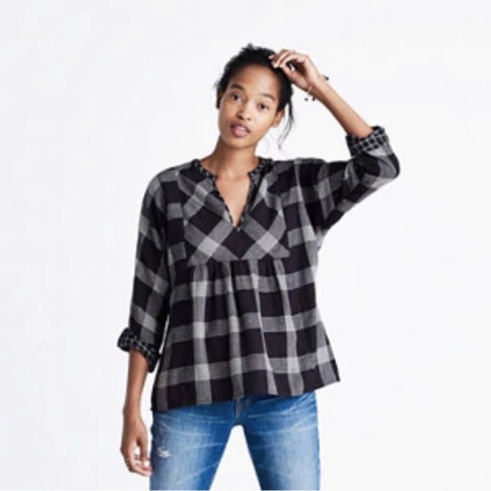 Madewell Black and White Plaid Top
